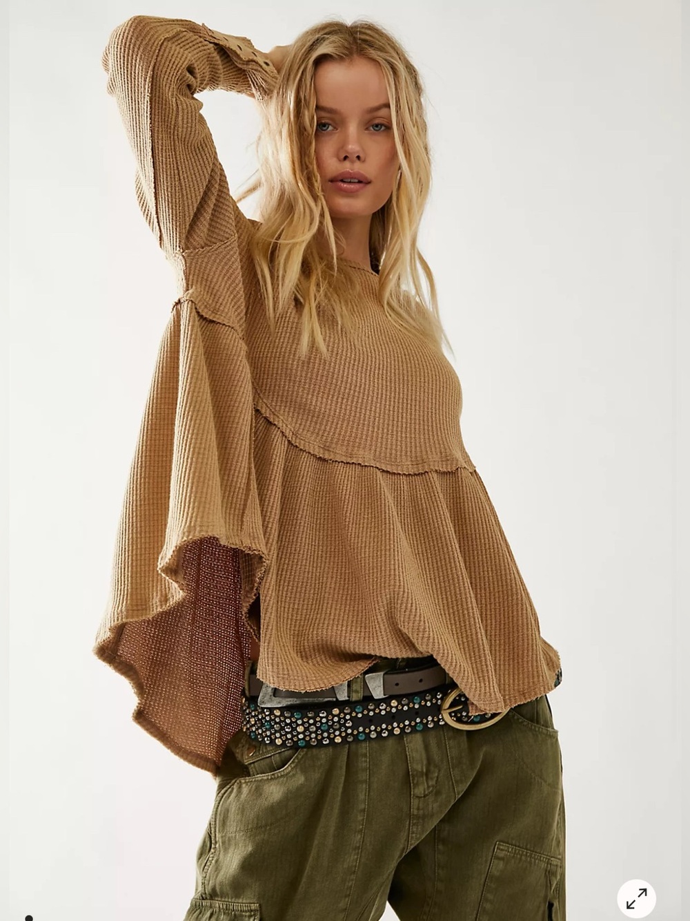 We The Free Pink Waffle Knit Top